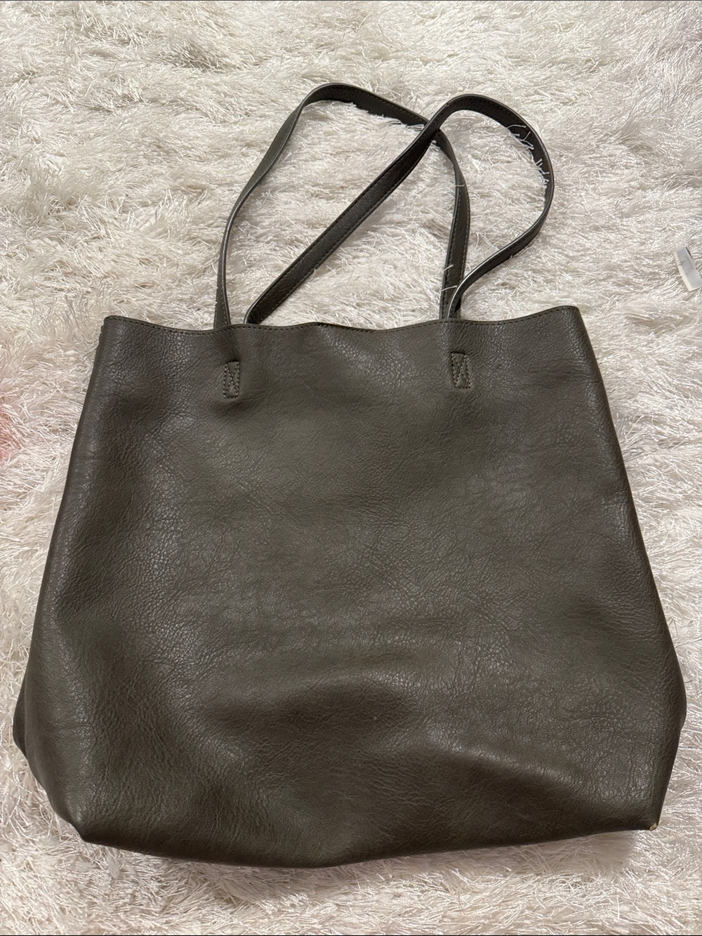 Source Unknown Dark Olive Green Faux Leather Tote